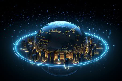 Global digital communication network and smart city concept