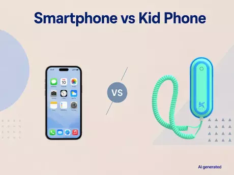 Smartphone vs kid phone comparison for choosing a child’s first communication device.webp
