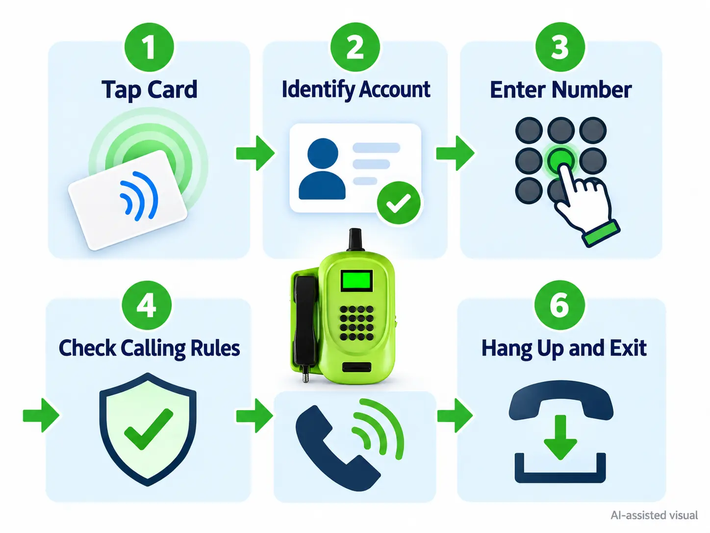 Student RFID card payphone calling workflow.webp