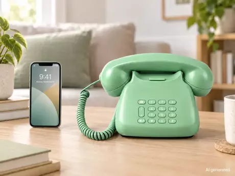 Physical-dial kids phone compared with an adult touchscreen smartphone.webp