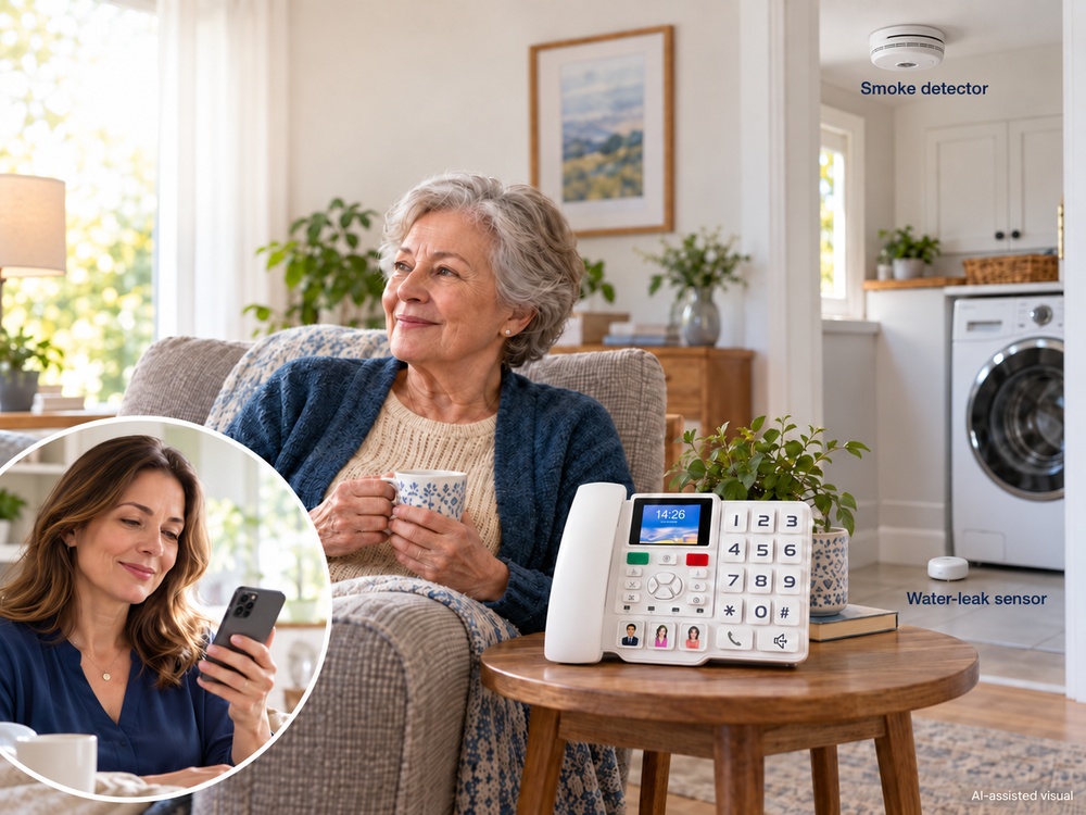 KAER home phone with smoke and water-leak detectors.jpg