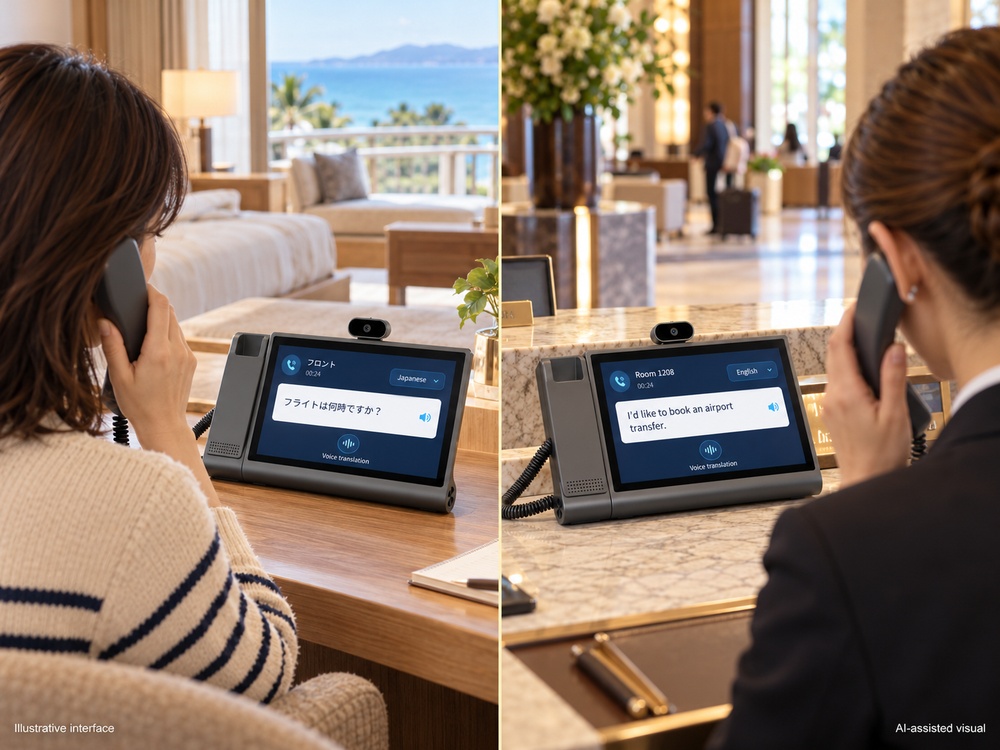 Hotel guest and receptionist using Android phones with call translation.jpg