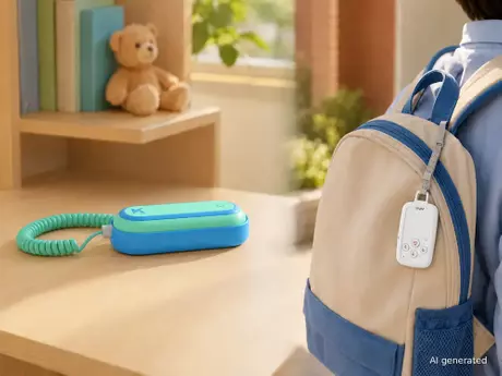 Wi-Fi SIP kids phone and 4G GPS tracker shown in a child’s school and home communication setting.webp