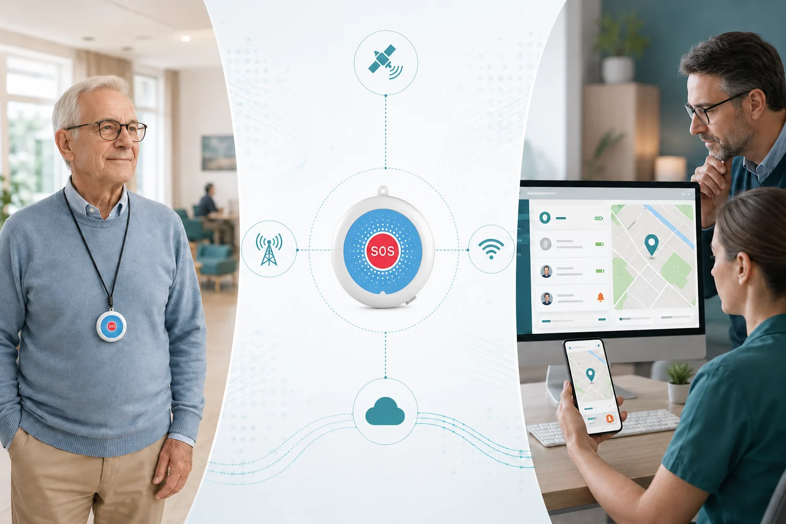 Senior GPS locator connected to a telecare management platform