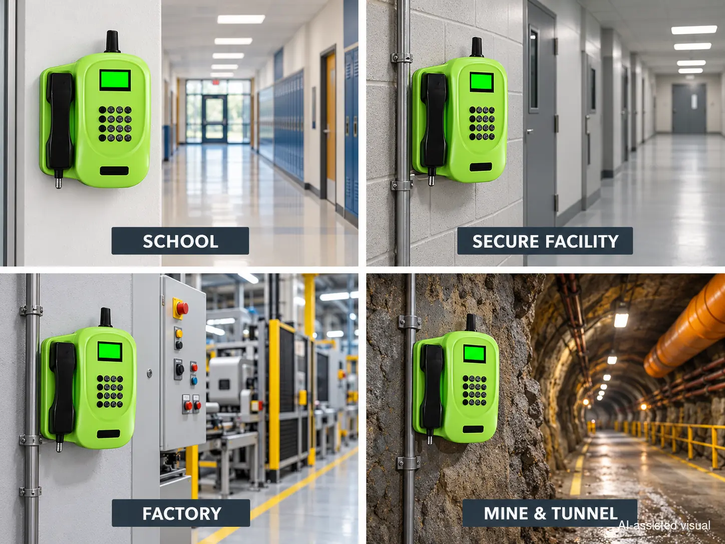 Managed telephone applications for schools, secure facilities, factories, mines and tunnels.webp