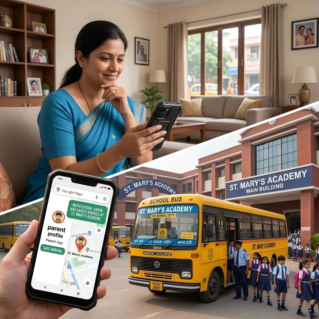 student tracking device India showing real time GPS location monitoring for school bus transport safety.jpg