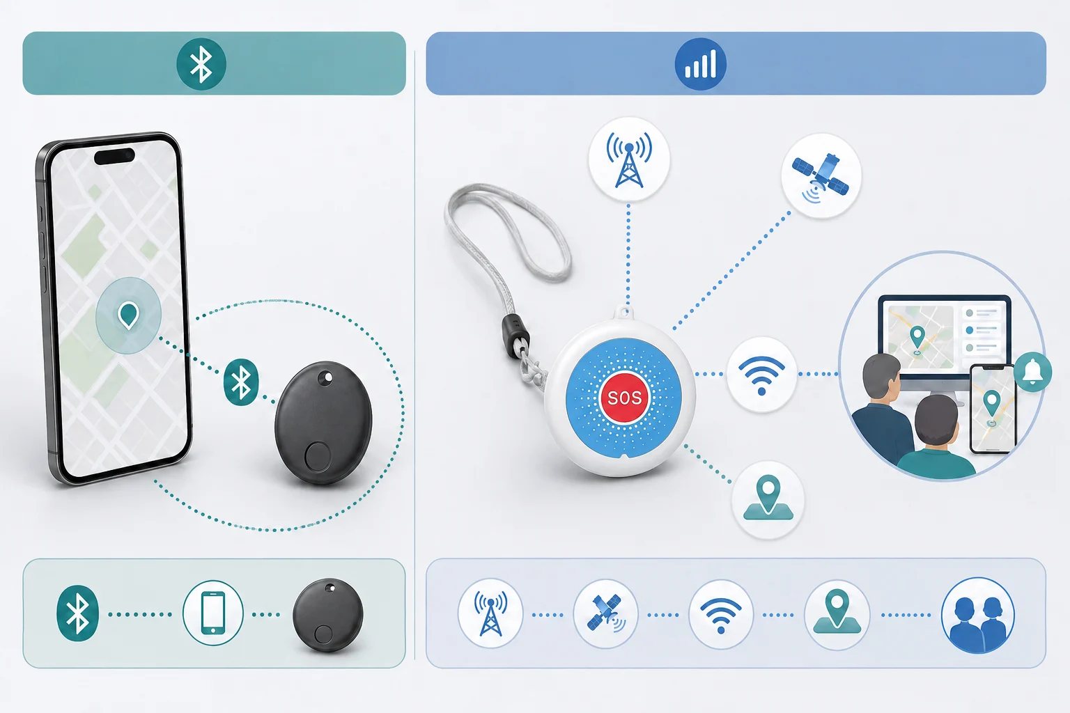 4G GPS locator vs Bluetooth tracker for elderly care