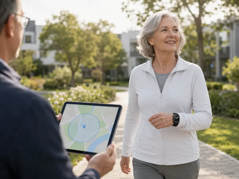 Senior GPS watch geofence testing for telecare projects.webp