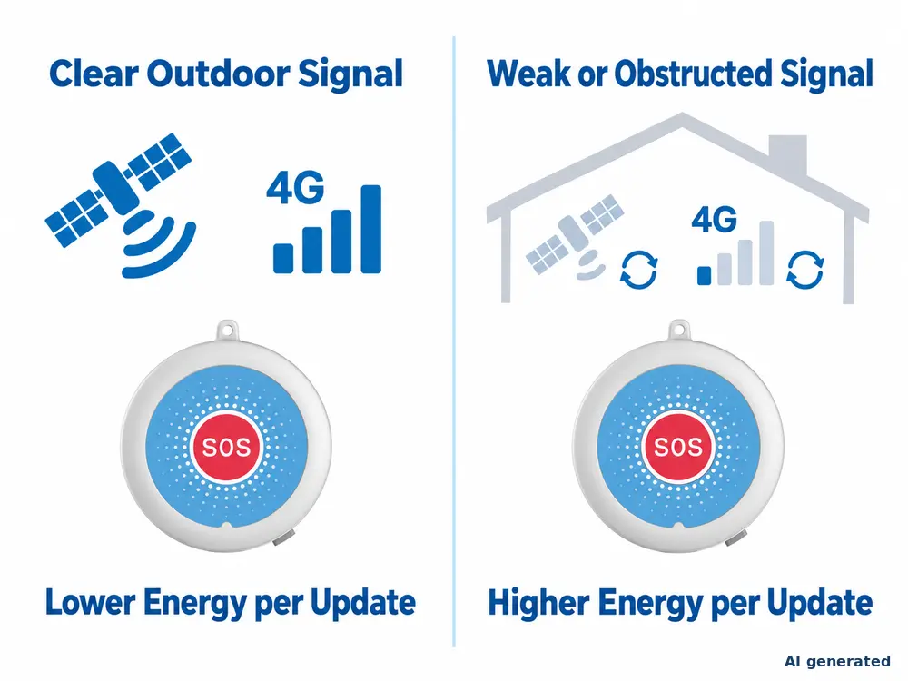 Comparison of GPS tracker power use in clear outdoor and weak indoor signal conditions.webp