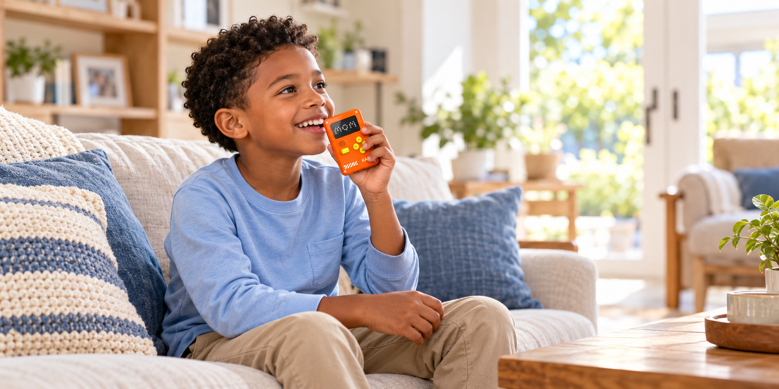 Child using the KAER KXS18 for family communication at home