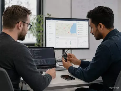 Engineers integrating a KAER tracking device with an existing customer platform.webp