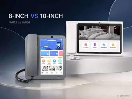 KAER HA03 8-inch vs HA04 10-inch 4G Android desk phone comparison.webp